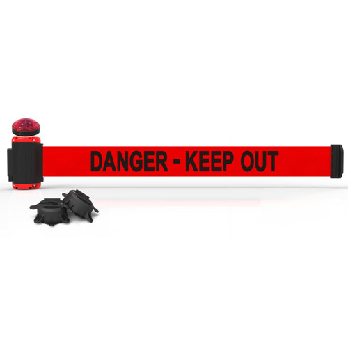 Banner Stakes 7' Wall-Mount Retractable Belt with Red Strobe Light, Red "Danger-Keep Out" - MH7008L