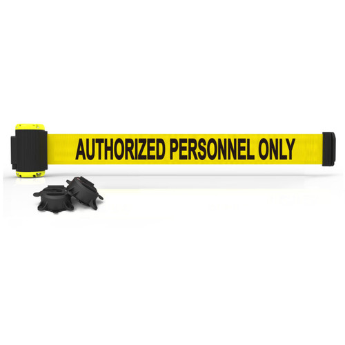 Banner Stakes 7' Wall-Mount Retractable Belt, Yellow "Authorized Personnel Only" - MH7013
