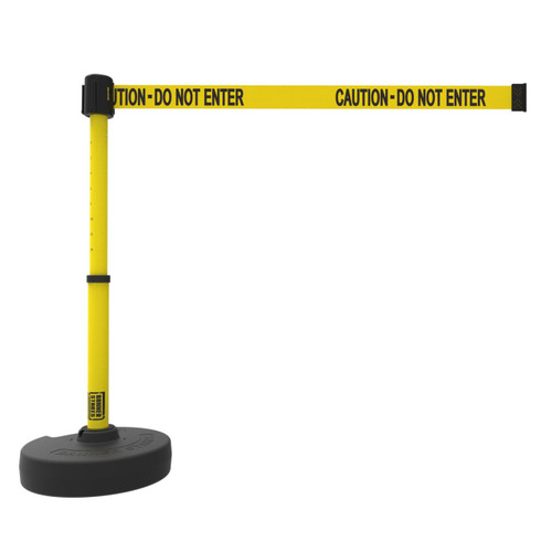 Banner Stakes Barrier Set with Stand-Alone Base, Post, Stake and Retractable Belt; Yellow "Caution - Do Not Enter" - PL4085