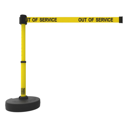 Banner Stakes Barrier Set with Stand-Alone Base, Stake and Retractable Belt; Yellow "Out of Service" - PL4089