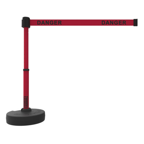 Banner Stakes Barrier Set with Stand-Alone Base, Post, Stake and Retractable Belt; Red Double-Sided "DANGER" - PL4164