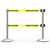 Banner Stakes 14' Dual Retractable Belt Barrier System with Bases, Matte Posts and Yellow "Caution - Do Not Enter" Belts - AL6202M-D