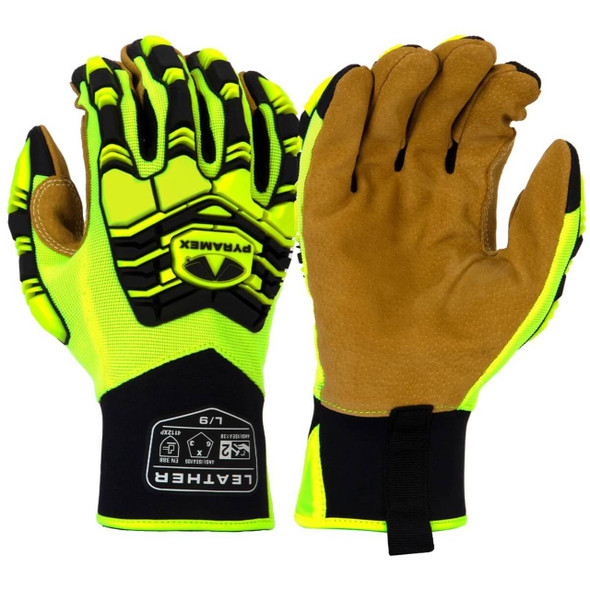 Pyramex GL805HT Hi-Vis Leather Palm Level 2 Impact Gloves