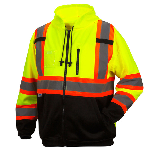 Pyramex RCSZH33 Type R Class 3 High-Vis Zip Black Bottom Hooded Sweatshirt with X-Back