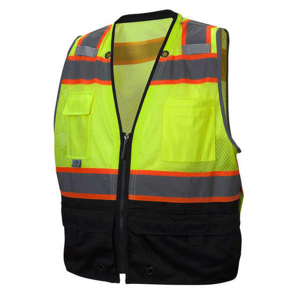 Lime Pyramex Safety RVZ44B Series Type R Class 2 Two-Tone Black Bottom Safety Vest