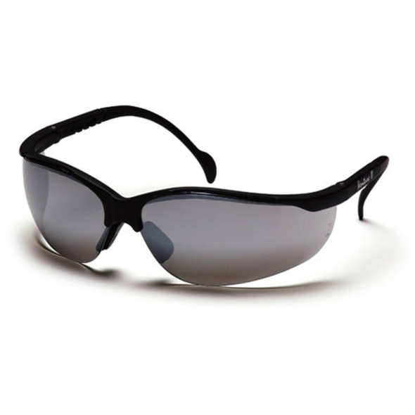 Pyramex Venture II Black Frame Safety Glasses w/ Silver Mirror Lens