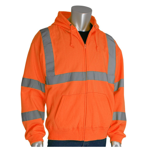 High Vis Orange PIP Hi-Vis ANSI Class 3 Hooded Zip Sweatshirt - 323-HSSE
