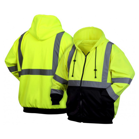 Pyramex RSZH32 Type R Class 3 High-Vis Lime Zip Black Bottom Hooded Sweatshirt