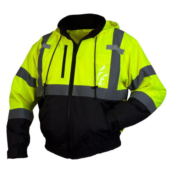 High Vis Lime Green Pyramex Class 3 Weatherproof Fleece Lined Jacket - RJ3110