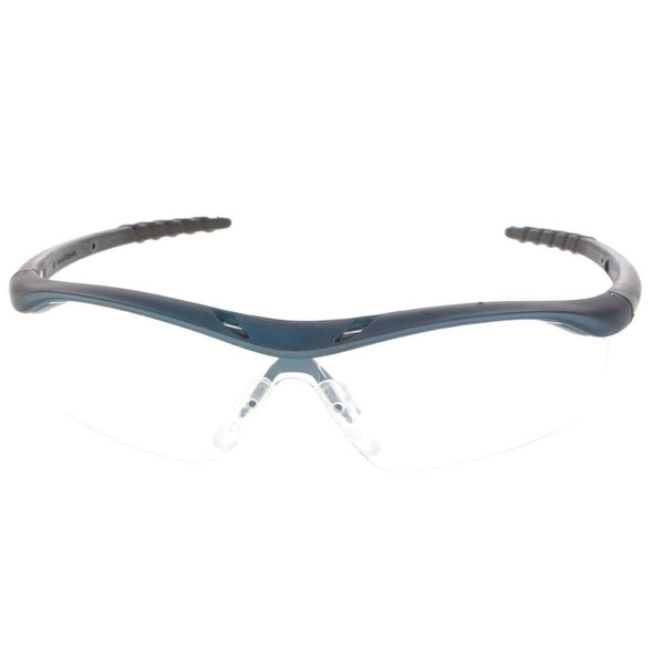 Crews Dallas Safety Glasses with Blue Metallic Frame and Clear Anti-Fog Lens