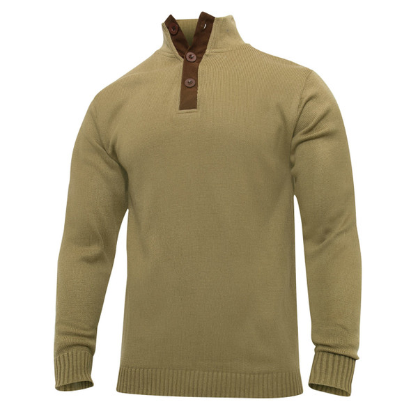 Khaki Rothco Sweater With Suede Accents 3-Button