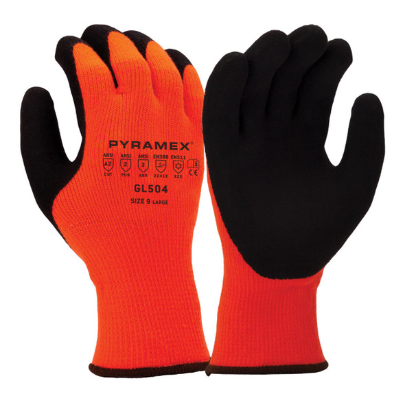 Pyramex GL504 Hi-Vis Orange Insulated A2 Cut Latex Dipped Gloves - Single Pair