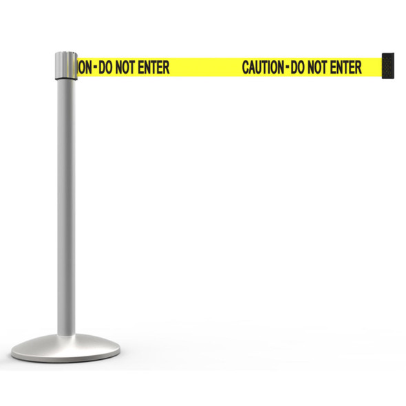 Banner Stakes 7' Retractable Belt Barrier Set with Base, Matte Post and Yellow "Caution - Do Not Enter" Belt - AL6102M