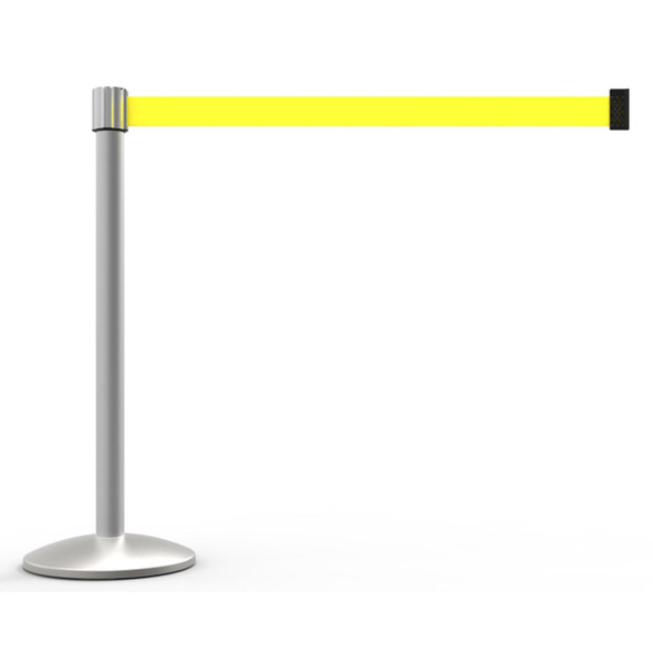 Banner Stakes 7' Retractable Belt Barrier Set with Base, Matte Post and Blank Yellow Belt - AL6104M