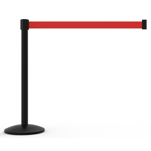 Banner Stakes 7' Retractable Belt Barrier Set with Base, Black Post and Blank Red Belt - AL6107B