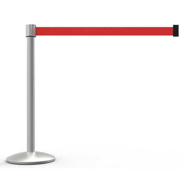 Banner Stakes 7' Retractable Belt Barrier Set with Base, Matte Post and Blank Red Belt - AL6107M