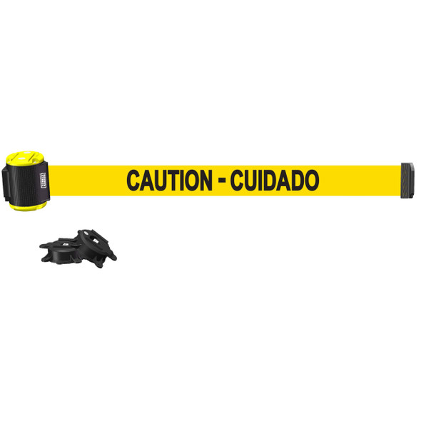 Banner Stakes 15' Wall-Mount Retractable Belt, Yellow "Caution - Cuidado" - MH1503