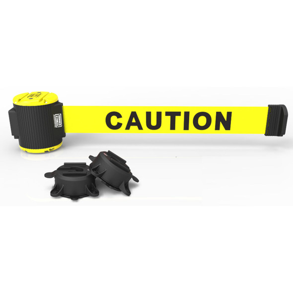 Banner Stakes 30' Wall-Mount Retractable Belt, Yellow "Caution" - MH5001