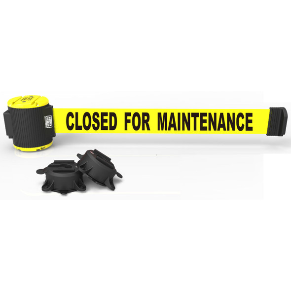 Banner Stakes 30' Wall-Mount Retractable Belt, Yellow "Closed for Maintenance" - MH5006