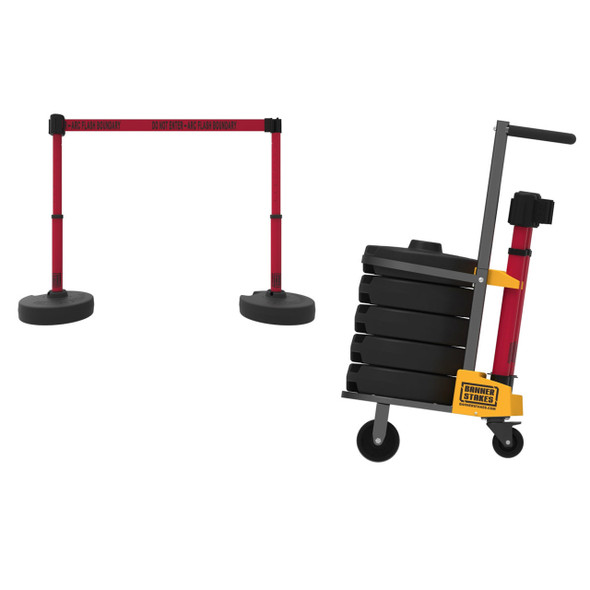 Banner Stakes 75' Barrier System with Cart, 5 Bases, Retractable Belts and Posts; Red "Do Not Enter - Arc Flash Boundary" - PL4079