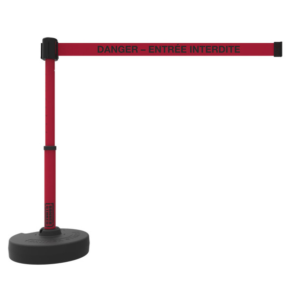 Banner Stakes Barrier Set with Stand-Alone Base, Post, Stake and Retractable Belt; Red "DANGER – ENTRÉE INTERDITE" - PL4147