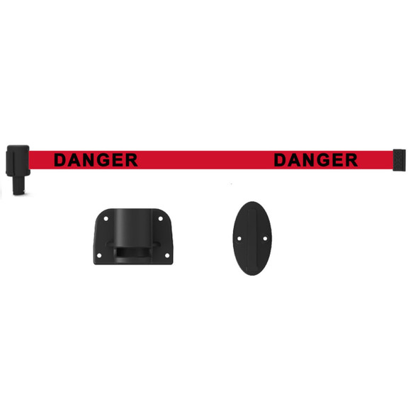 Banner Stakes 15' Wall-Mount Barrier System with Mounting Kit and Retractable Belt; Red Double-Sided "DANGER" - PL4163-DS