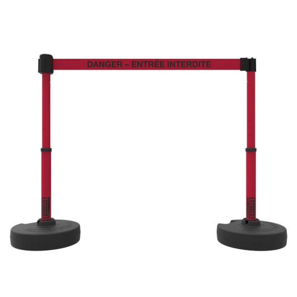 Banner Stakes 15' Barrier System with 2 Bases, Posts, Stakes and 1 Retractable Belt; Red "DANGER – ENTRÉE INTERDITE" - PL4247