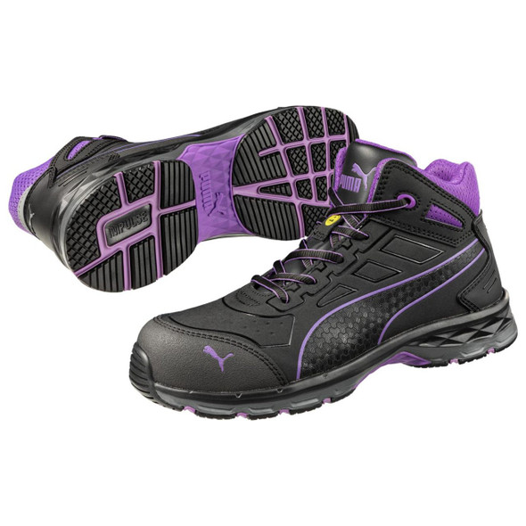 Puma Safety Women's Stepper Mid 2.0 Black & Lavender EH Composite Toe Shoes - 633895