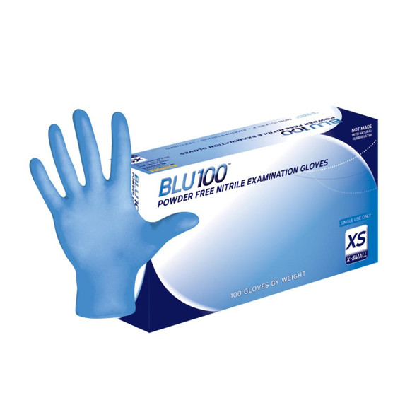 DASH BLU1000 Nitrile Exam Grade Disposable Gloves - Light Blue - 4.3 mil - Case of 1000