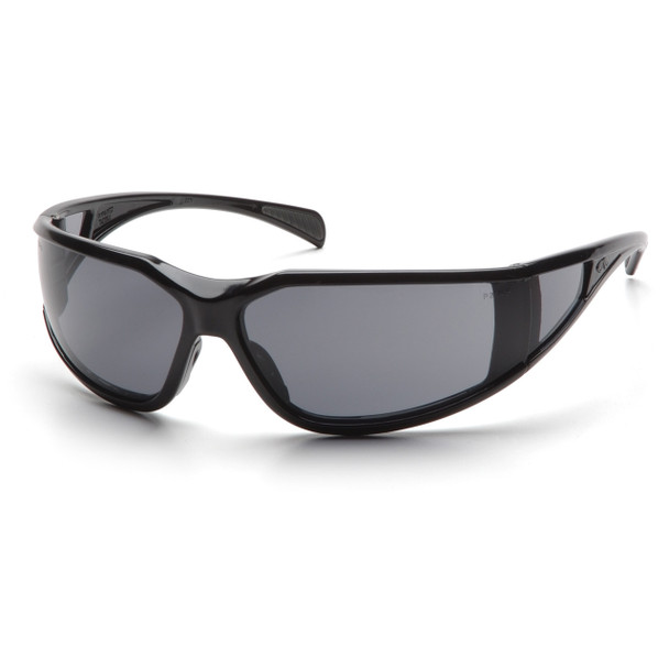 gray Pyramex Exeter Glossy Black Frame Safety Glasses w/ Gray Anti-Fog Lens