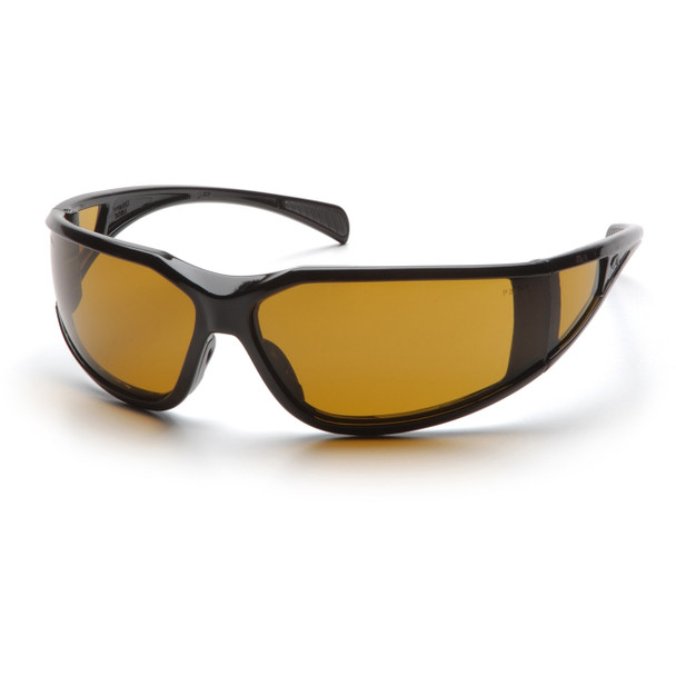 amber Pyramex Exeter Glossy Black Frame Safety Glasses w/ Anti-Fog Shooter's Amber Lens