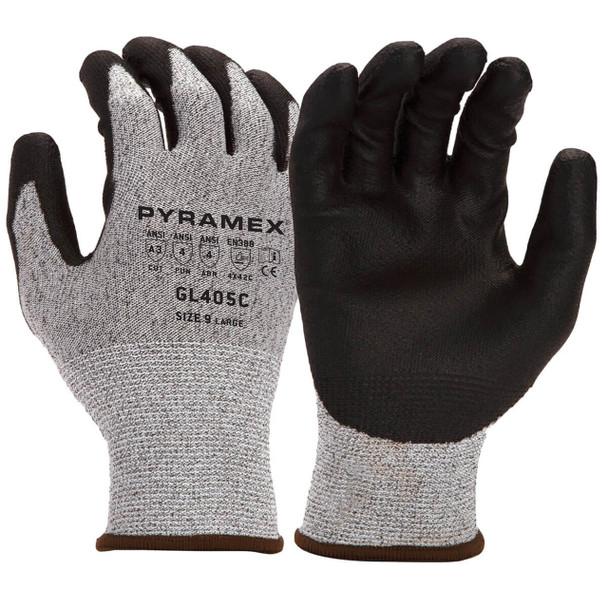 Pyramex GL405C Gray A3 Cut Polyurethane Dipped Gloves