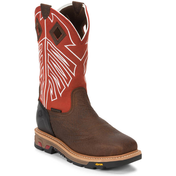 Justin Men's Roughneck 12" Brown Waterproof EH Steel Toe Boots - WK2115