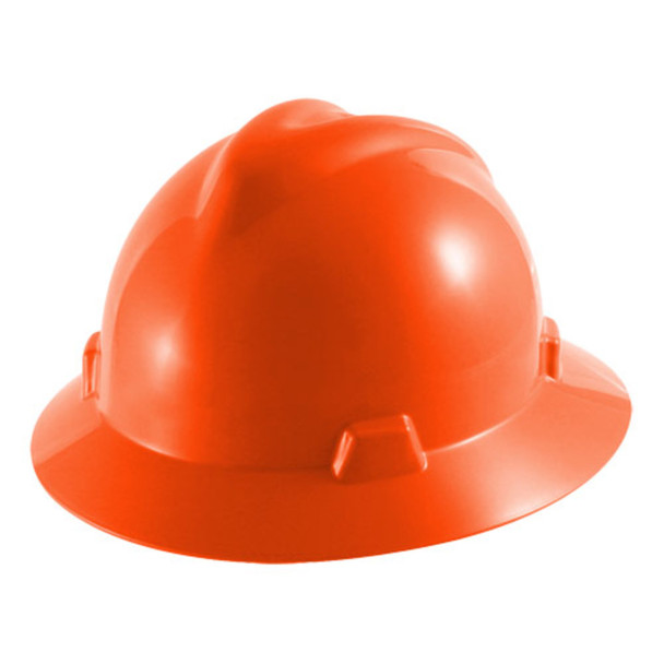 orange MSA V-Gard Full Brim Hard Hat with Fas-Trac III Suspension