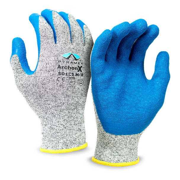 Pyramex GL501C5 Gray A4 Cut Crinkle Latex Dipped Gloves - Single Pair