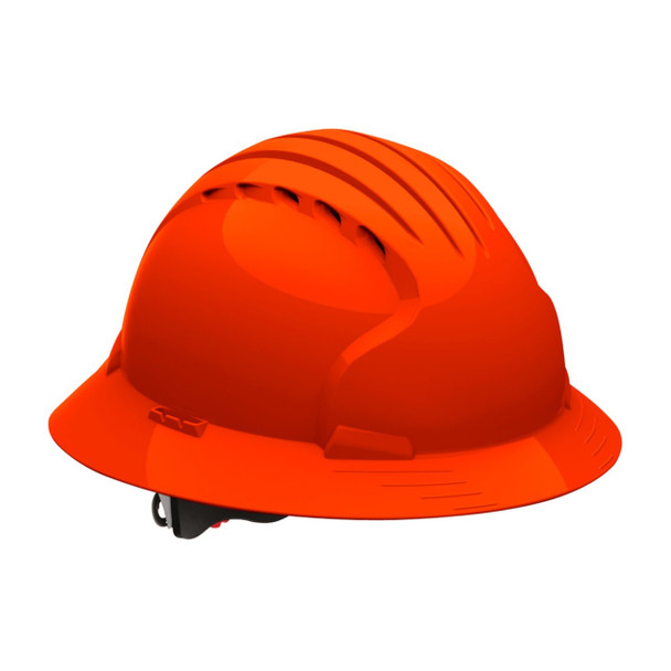 Bright Orange JSP Evolution Deluxe Full Brim Vented Hard Hat - Wheel Ratchet - 6161V