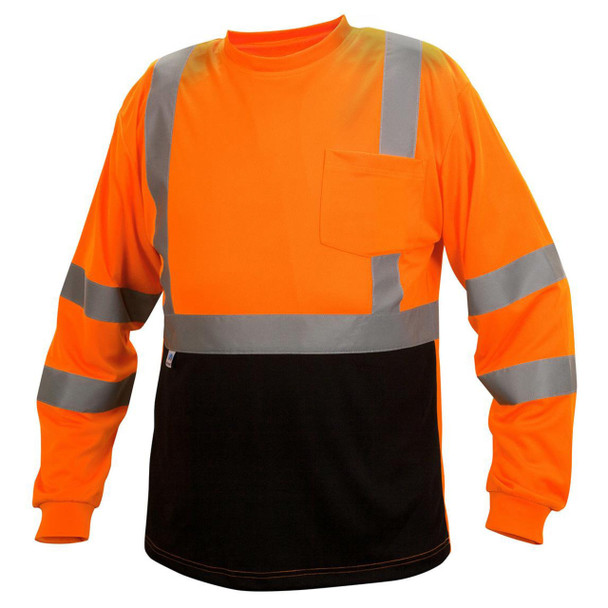 High Vis Orange Pyramex Hi-Viz Class 3 Black Bottom Long Sleeve T-Shirt - RLTS3110B