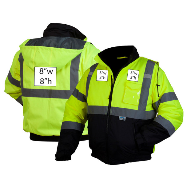 Custom Pyramex RJ32 Type R Class 3 High-Vis Waterproof Quilt Lined Jacket - High Vis Lime Green