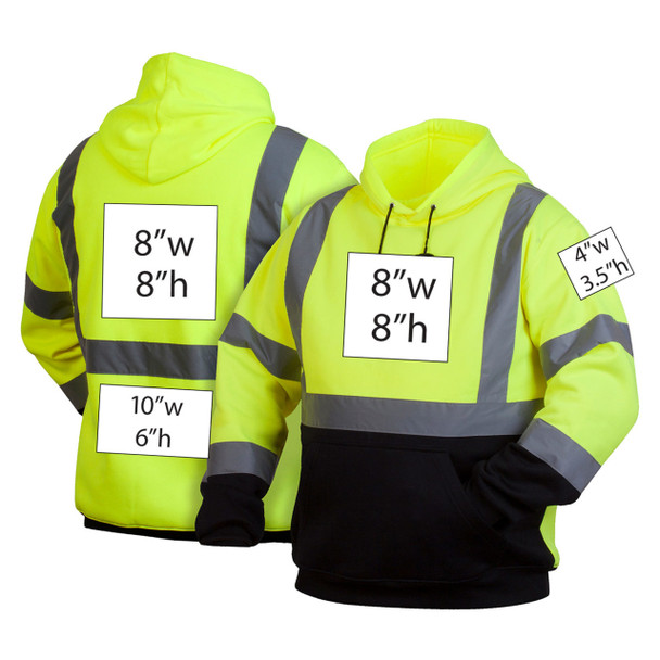 Custom Pyramex RSSH32 Type R Class 3 High-Vis Pullover Black Bottom Hooded Sweatshirt - High Vis Lime Green