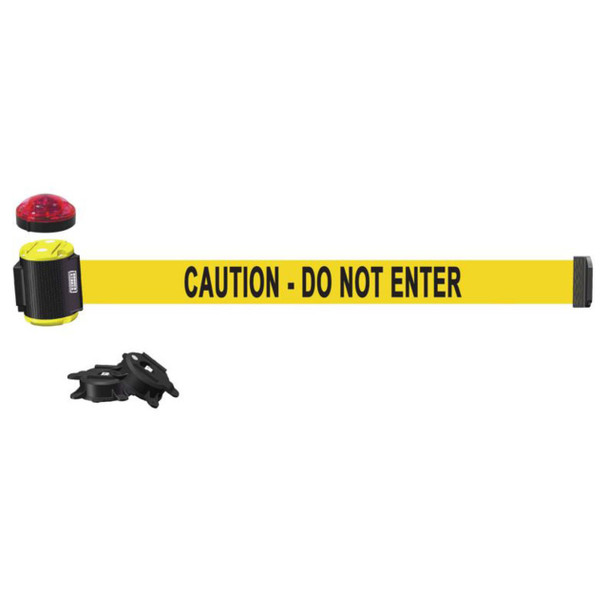 Banner Stakes 15' Wall-Mount Retractable Belt with Red Strobe Light, Yellow "Caution - Do Not Enter" - MH1502L