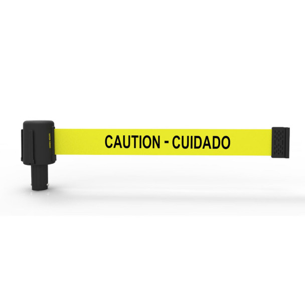 Banner Stakes 15' Long Retractable Barrier Belt, Yellow "Caution - Cuidado"; Pack of 5 - PL4029