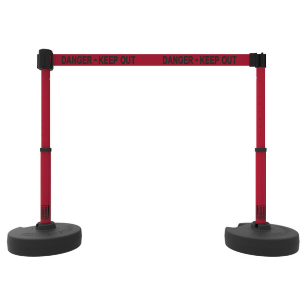 Banner Stakes 15' Barrier System with 2 Bases, Posts, Stakes and 1 Retractable Belt; Red "Danger-Keep Out" - PL4294