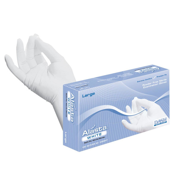Dash Alasta Nitrile Exam Gloves - White - 3.9 mil - Box of 100