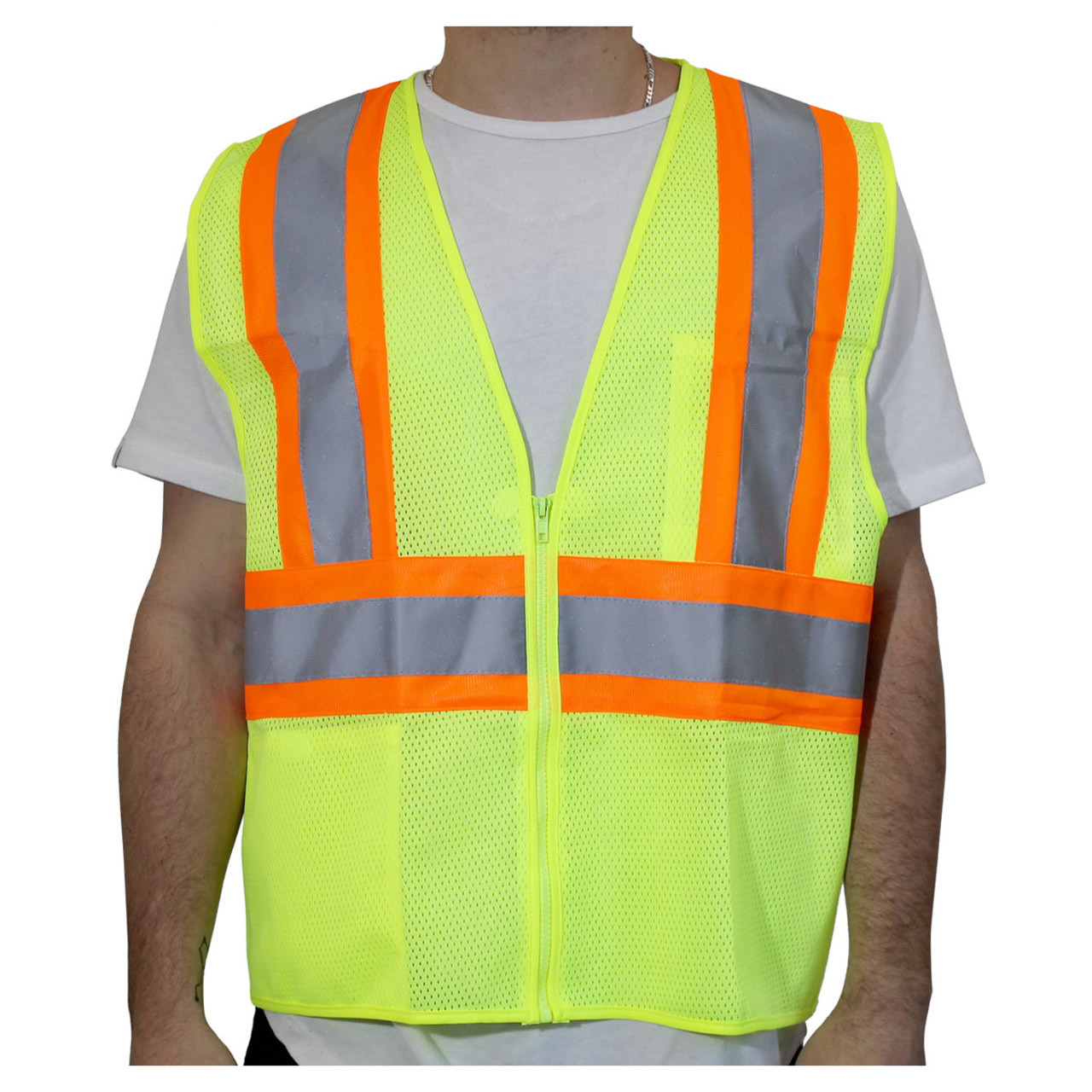 Image of Rugged Blue Type R Class 2 High-Vis Two-Tone Mesh Safety Vest - High Vis Yellow