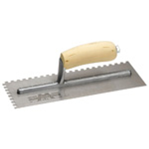 Marshalltown 11" x 4-1/2" SQ-Notched Trowel - 1/4" x 3/8" x 1/4" - Curved Wood Handle - (776S)