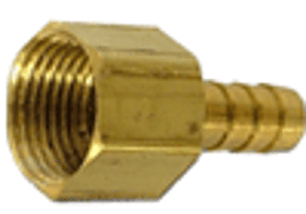 Female Brass Hose Barb, 1/4" ID Barb x 1/4" Female Hose End