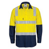 3747 DNC HIVIS Two Tone Cool-Breeze Cotton Shirt with Hoop & Shoulder CSR Reflective Tape - Long Sleeve Yellow/Navy 3747 DNC HIVIS Two Tone Cool-Breeze Cotton Shirt with Hoop & Shoulder CSR Reflective Tape - Long Sleeve Yellow/Navy
