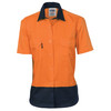 3939 DNC Ladies HiVis 2 Tone Cool-Breeze Cotton Shirt - Short Sleeve Orange/Navy