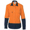 3940 DNC Ladies HiVis 2 Tone Cool-Breeze Cotton Shirt - Long Sleeve Orange/Navy