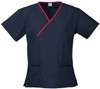 H10722 Ladies Contrast Crossover Scrubs Top Navy/Fuchsia